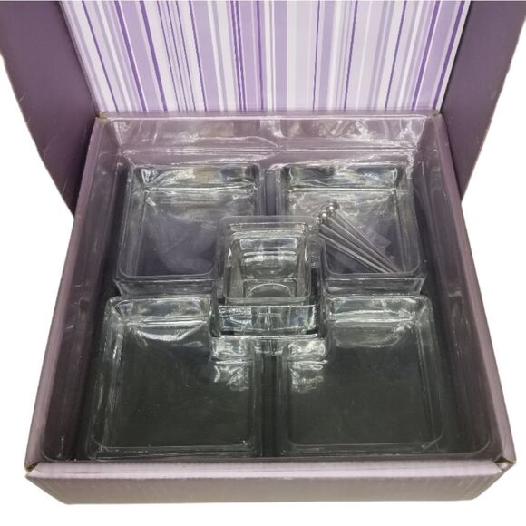 Snack Serving 5pc Set with 4 Metal Skewers Geometric Square Puzzle NIB - Picture 1 of 7